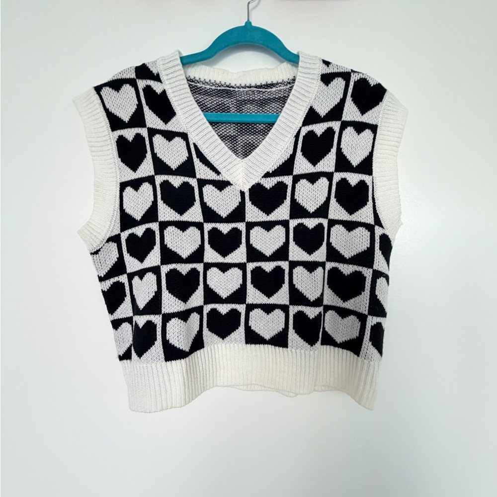Black and White Heart Pattern Sweater Vest
